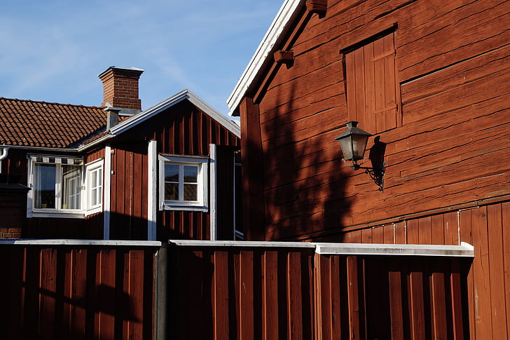 Vimmerby, Småland, Svezia, città, treno di strada, Case in legno, storicamente