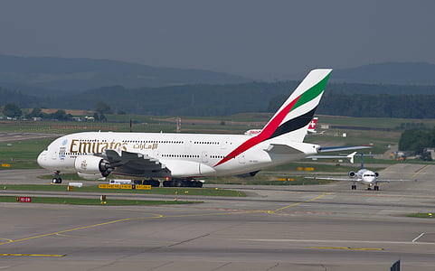Emirates, máy bay Airbus a380, máy bay, Sân bay, Zurich, ZRH, Sân bay Zürich