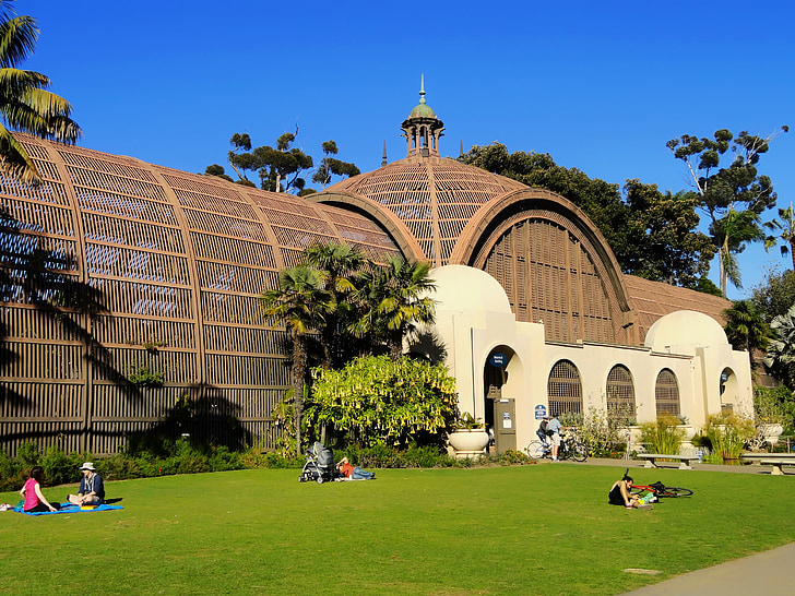 Parco del Balboa, San diego, California, giardino botanico, persone, visitatori, architettura