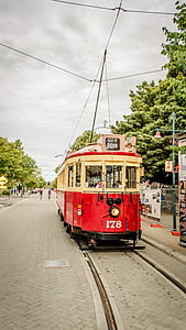 tram, à pied, ville, téléphérique, transport, rue, scène urbaine