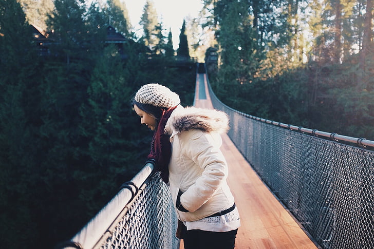 most, hladno, modni, pješački most, djevojka, osoba, razgledavanje