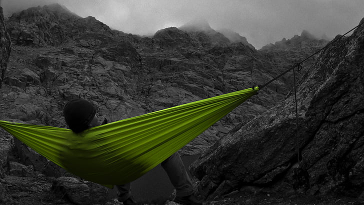 black-and-white, fog, green, hammock, mist, mountain, outdoors