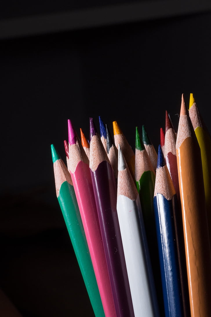 berwarna pensil, pasak kayu, pena, warna-warni, warna, cat, sekolah