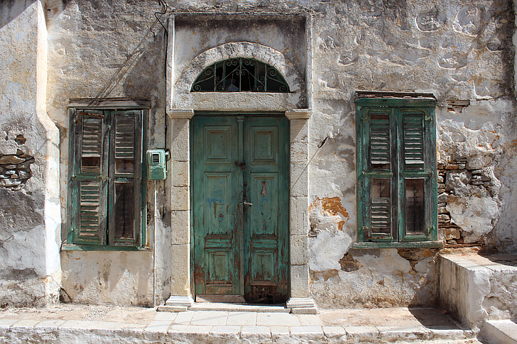 durys, kaimiško stiliaus, Graikija, pusiau, medienos, senas, tekstūros