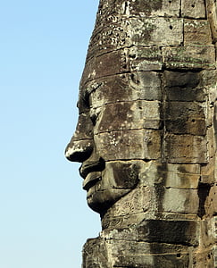 Kambodža, Ankoras, templis, Bajona, statuja, seja, profils