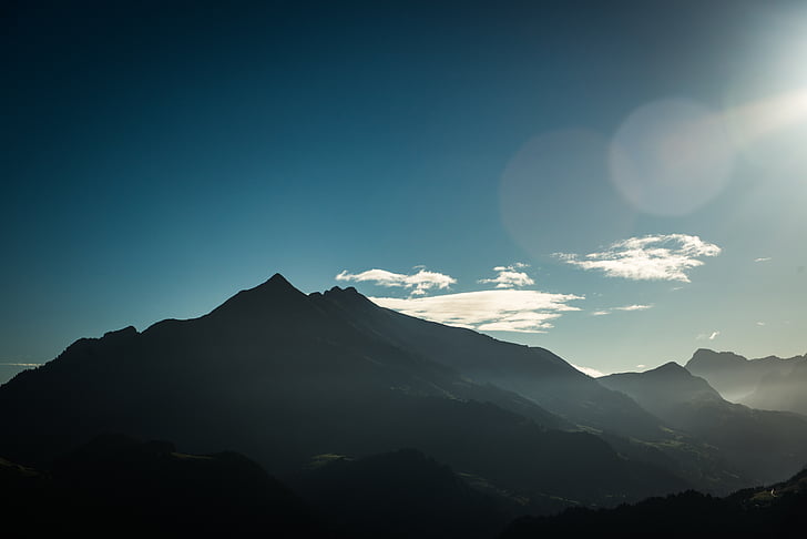 mountains, silhouette, dark, sunrise, sunlight, mountain, landscape