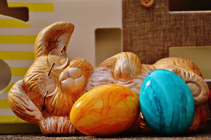 Pâques, oeuf, coloré, lièvre, Joyeuses Pâques, oeufs colorés, oeufs de Pâques