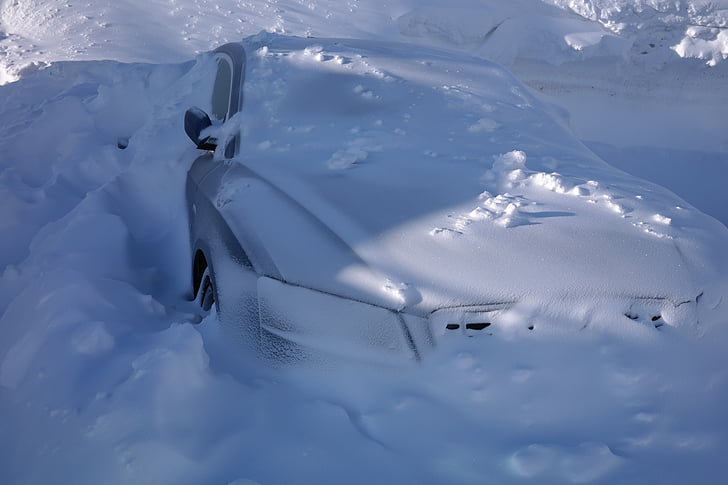 auto, nevat en, l'hivern, neu, cobert de neu, fred, gelada