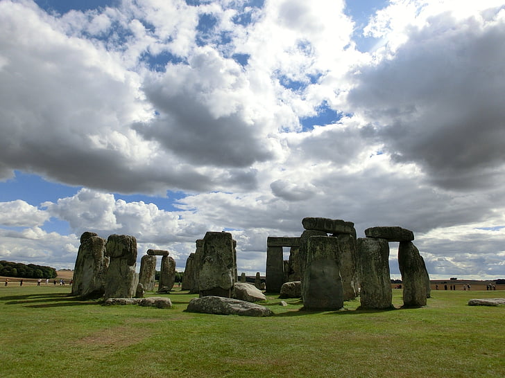piedra, Henge, Blanco, nubes, edificio, cielo, Stonehenge