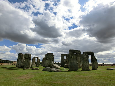kamień, henge, biały, chmury, budynek, niebo, Stonehenge