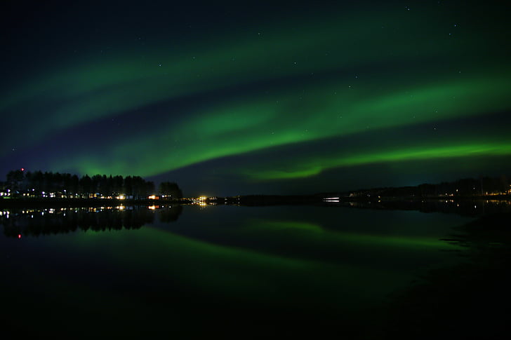 aurores boréales, Himmel, nuit, mise en miroir, Suède, réflexion, eau