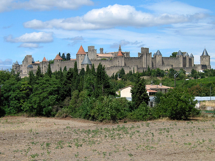 замък, Каркасон, Франция, крепост, архитектура, Средновековие, стена