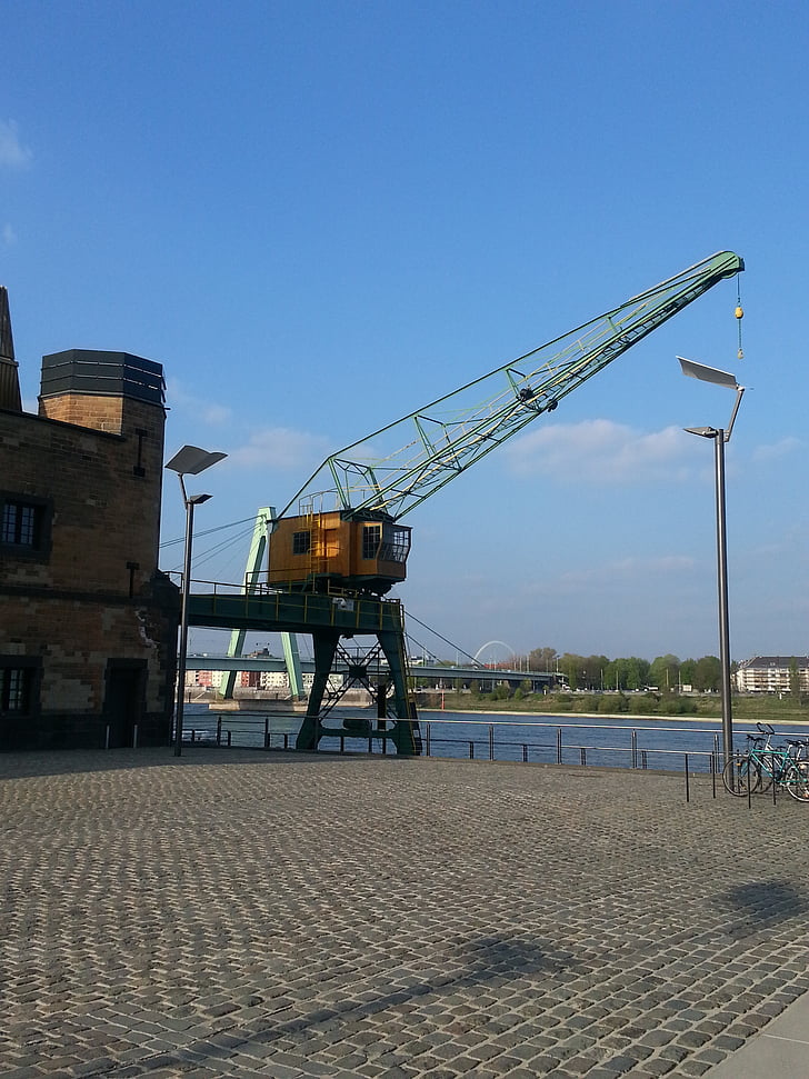 daru, Köln port, emelési crane, daru - építőipari gép, kikötő, kereskedelmi dokk, építőipar