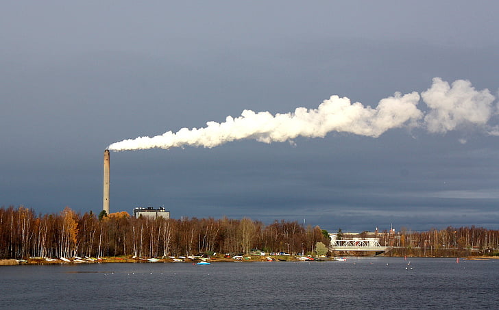 Oulu, Finlandia, roślina, zasilania, dym, niebo, chmury