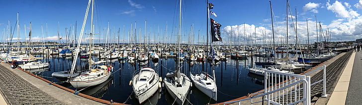 Marina, port de voile, bateaux à voile, yachts à voile, Schilksee, Kiel, Panorama
