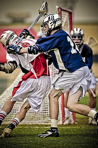 lacrosse, hitting, player, clash, athletic, compete, competition