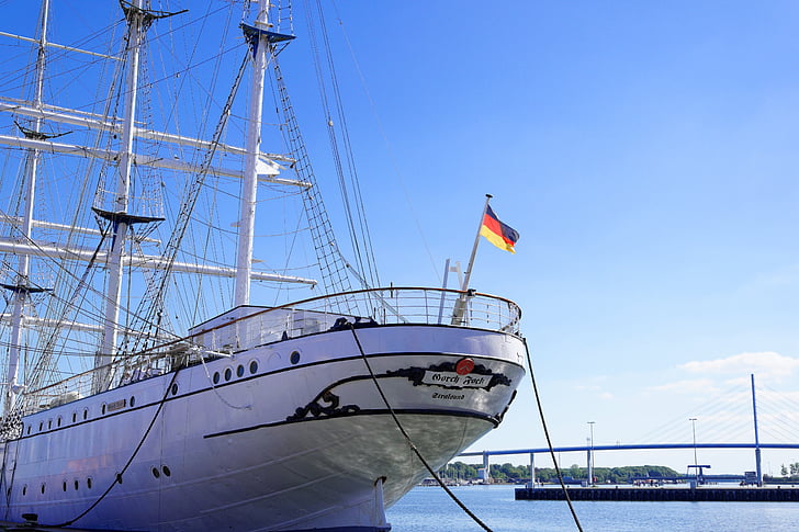 Stralsund, wakacje, Gorch fock, statek, wody, niebieski, wody