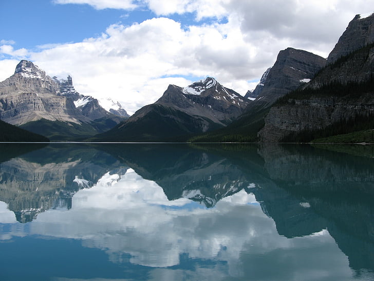 táj, festői, Maligne-tó, Jasper nemzeti park, Alberta, Kanada, elmélkedés