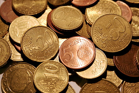 pengar, mynt, euro, ändra, pennies, mynt, rikedom