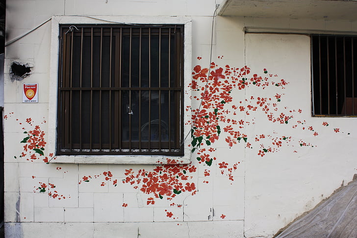 ant stad, muurschildering, bloemen, muur, graffiti
