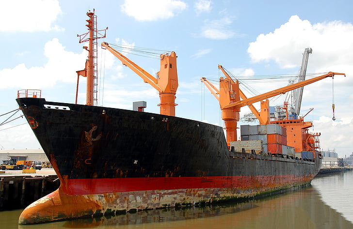 cargo ship, freighter, ship, moored, savannah, sea, industry