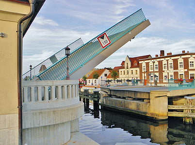 Разводной мост, Мост дороги, Порт, Ueckermünde, гавань, Река, Архитектура