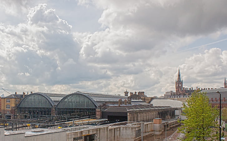 Kings Crossin, Station, junat, arkkitehtuuri, matkustaa, rautatieasema, taivas