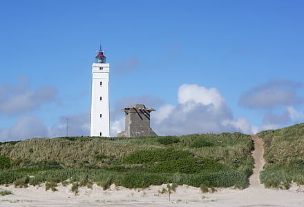blått vatten, Lighthouse, naturliga, Danmark, Dunes, landskap