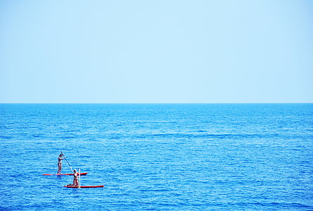 two, person, top, red, paddle, board, day