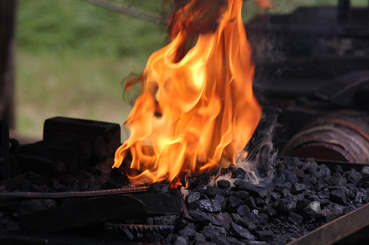 foc, carbon, fierar, forja, jar, flacără, căldură