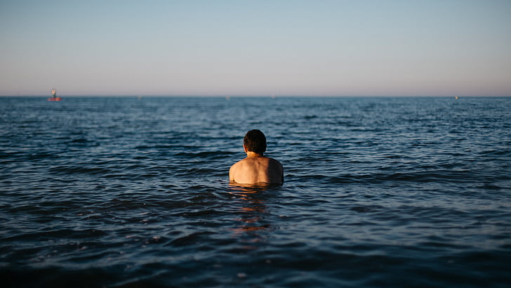 Plaża, człowiek, Ocean, na zewnątrz, osoba, morze, pływanie