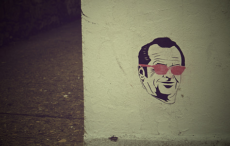 màfia, art urbà, paret, graffiti, home, cara, ulleres de sol