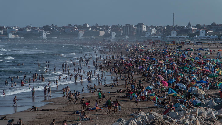beach, mar del plata, punta mogotes, people, crowd