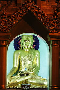 Buda, dourado, estátua, escultura