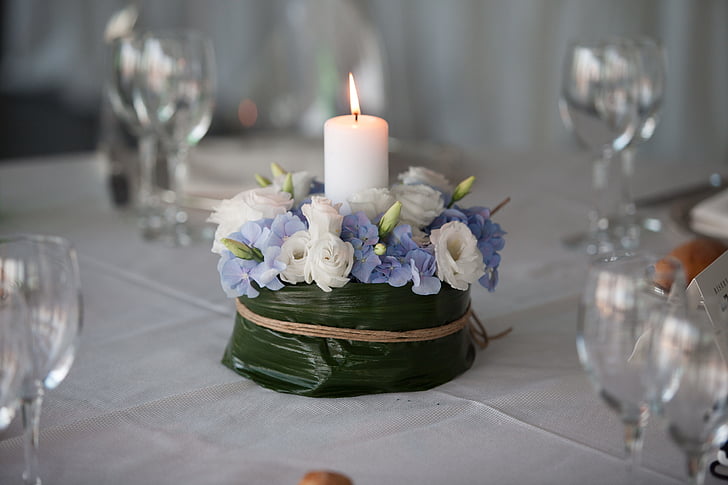 Espelma, taula, adorn, cera, flor, Wineglass, got d'aigua