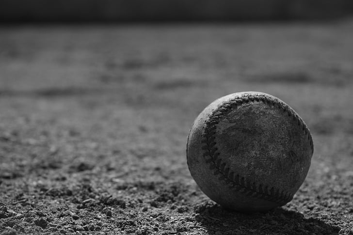 baseball, ballen, retten, i svart-hvitt