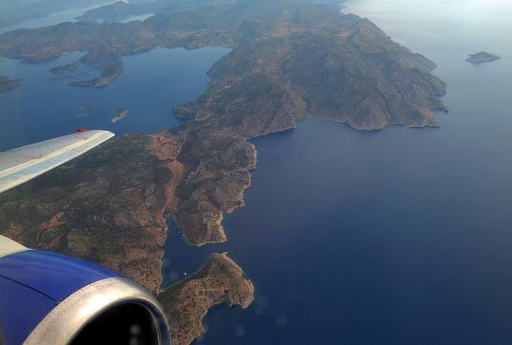 Sky, avion, vue de dessus, belle, île, Grèce, bleu