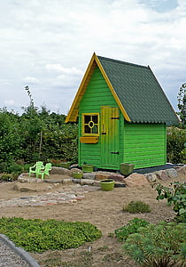 Bower, Puutarha, mökki, kasvillisuus, pensaat, kukat, green cottage