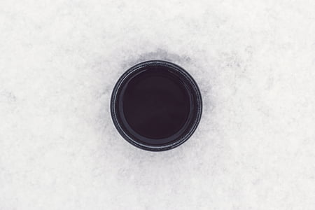 ronda, negro, plástico, envase, nieve, círculo, fondos