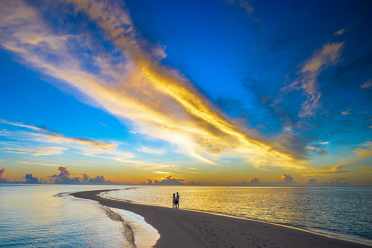 sunset, couple, cloud, island, beach, travel, sky