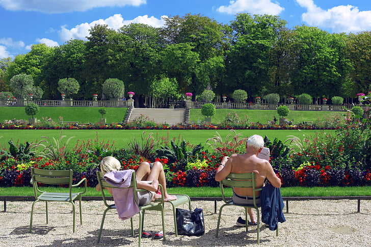 couple, park, relaxing, elderly, people, persons, man