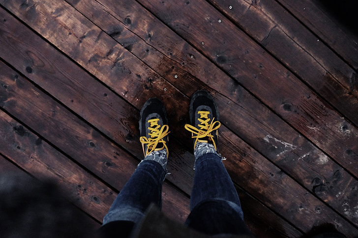 shoes, yellow, laces, wood, floor, wood - Material