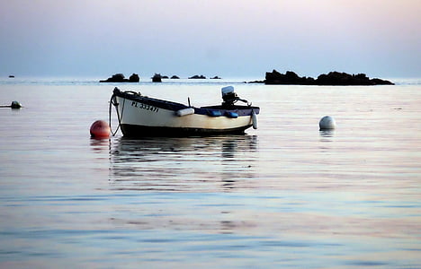 Bretagne, ochtend, zee, landschap, kleuren, nautische vaartuig, water