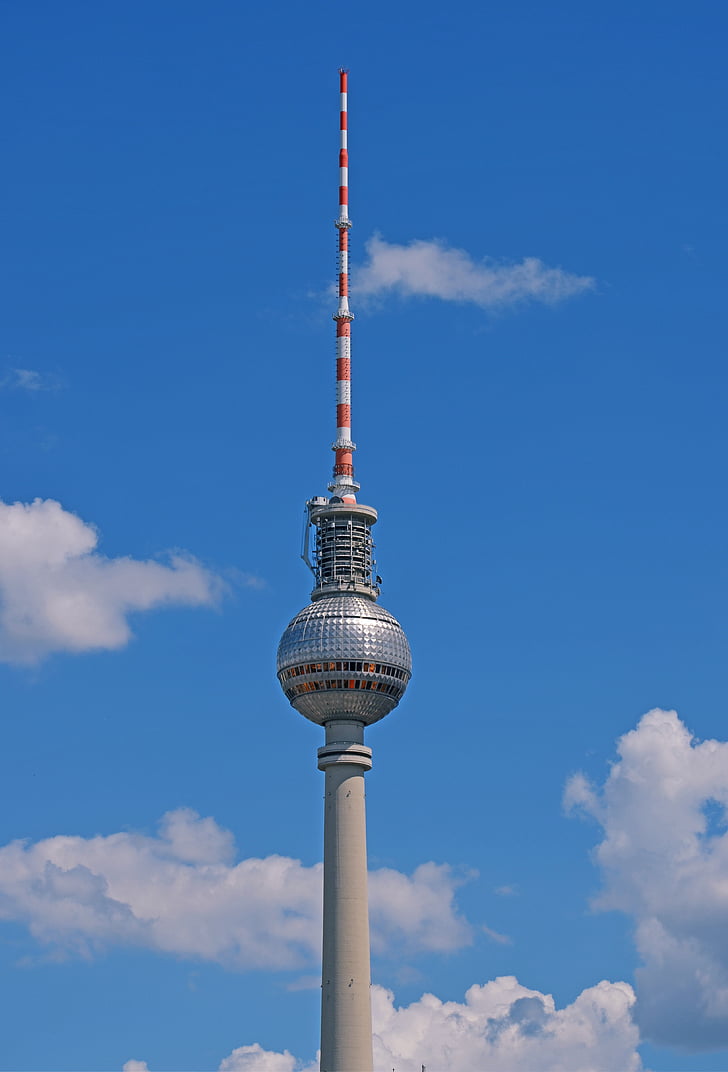 tv tower, berlin, radio mast, view, places of interest, alexanderplatz, sky