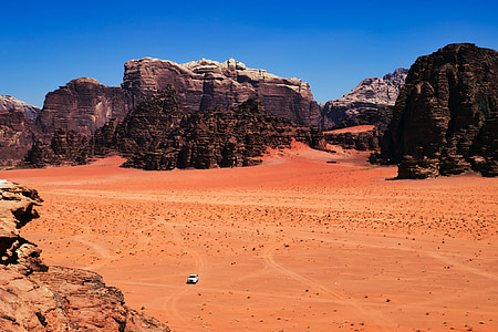 Jordania, desierto, seco, caliente, camioneta pickup, paisaje, estéril