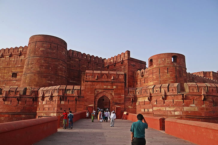 Agra fort, Unescos världsarv, slott, huvudentrén, historiska, arkitektur, moghuls