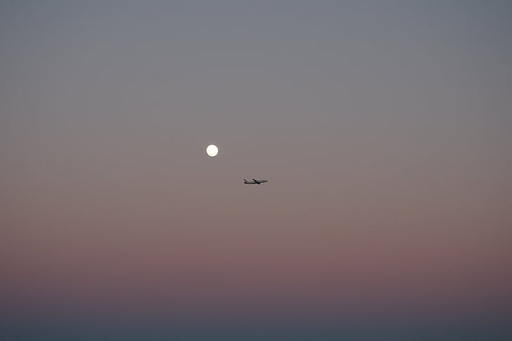 oblaky, Sky, lietadlo, Cestovanie, dobrodružstvo, mesiac, lietanie