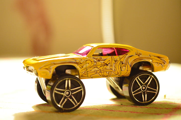 Automático, coche de juguete, juguetes, vehículo, ruedas, amarillo, Flitzer