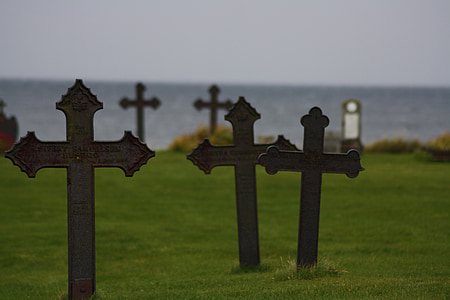 Kreuz, Grab, Meer, Grass, Friedhof