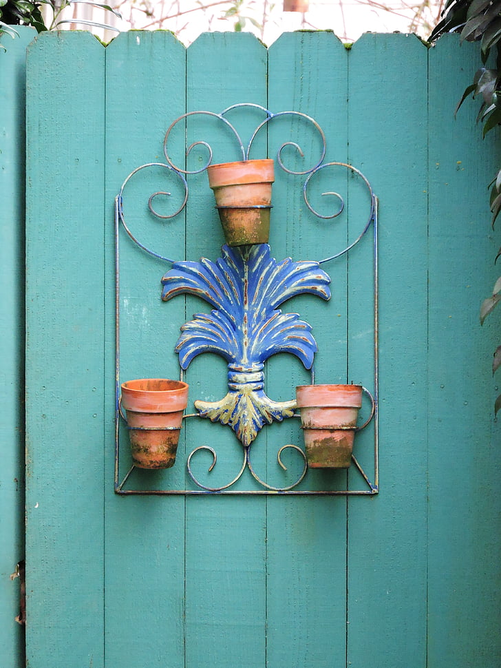 jardin, porte, ornementation, Metal, terra cotta, Aqua, bleu